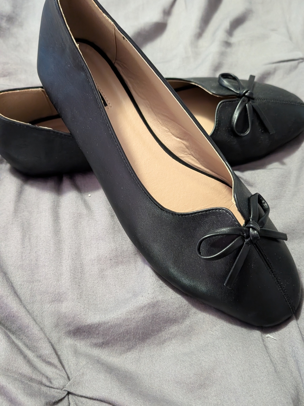 Women's Black Ballet Flats with Bow Accent